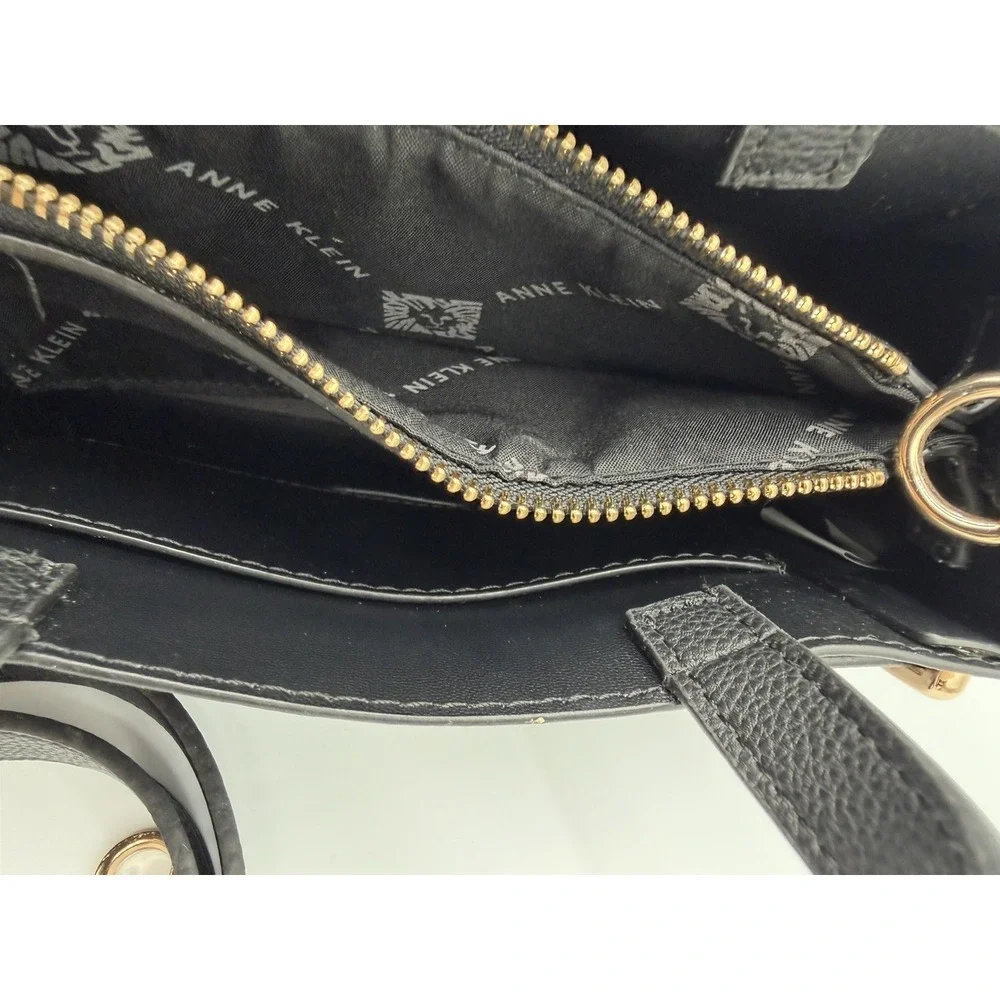 Anne Klein East West Satchel Purse Black Leather Top Handle Crossbody Bag